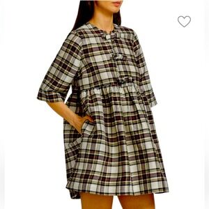 GANNI Babydoll Plaid Dress